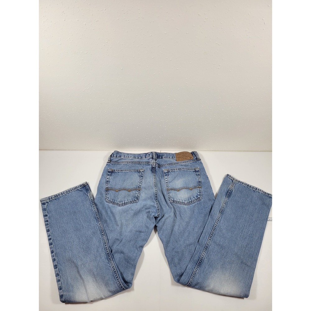 American Eagle Jeans Mens 34x32 Light Wash Good Original Straight Distressed - Picture 2 of 9